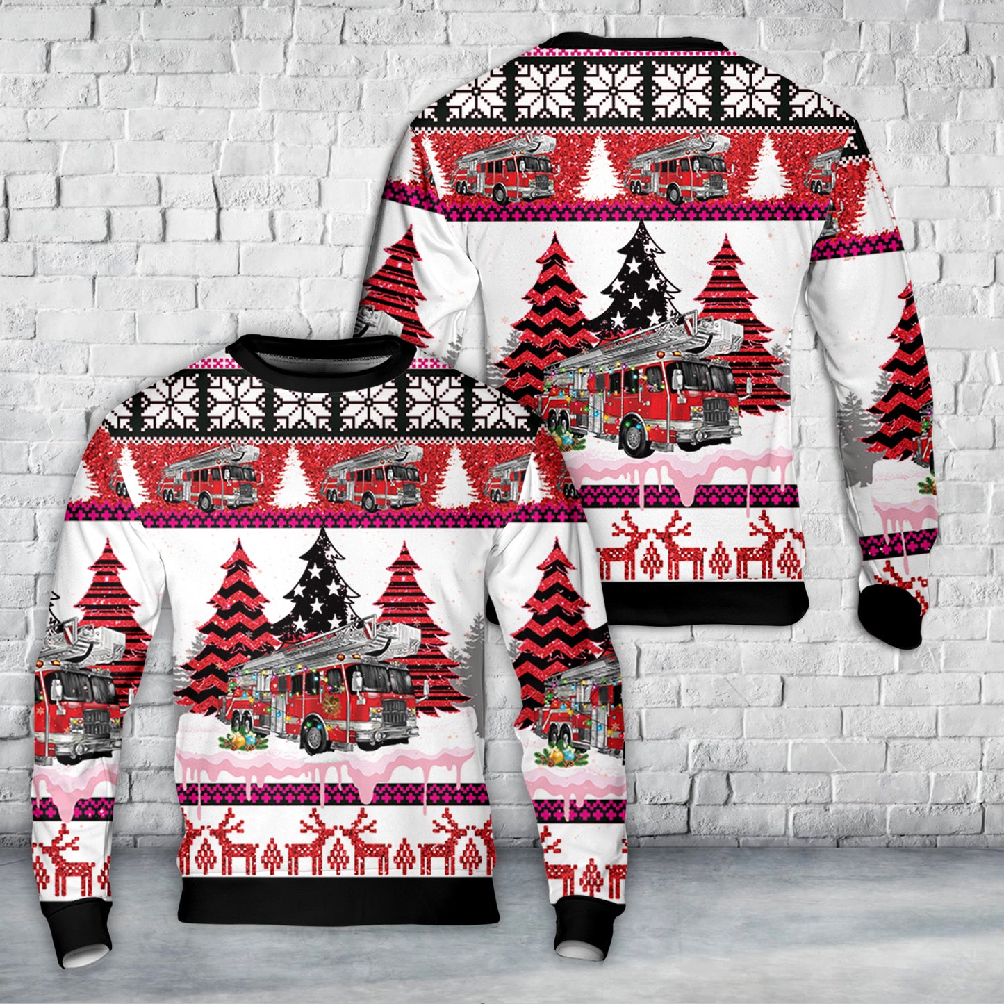 Fire Truck Firefighter Christmas AOP Sweater