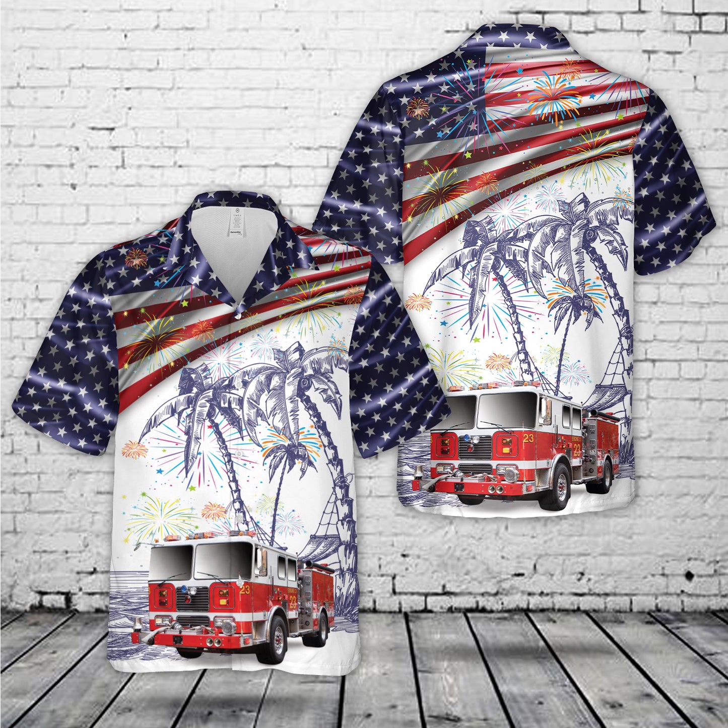Fire Truck Firefighter, 4th Of July Hawaiian Shirt