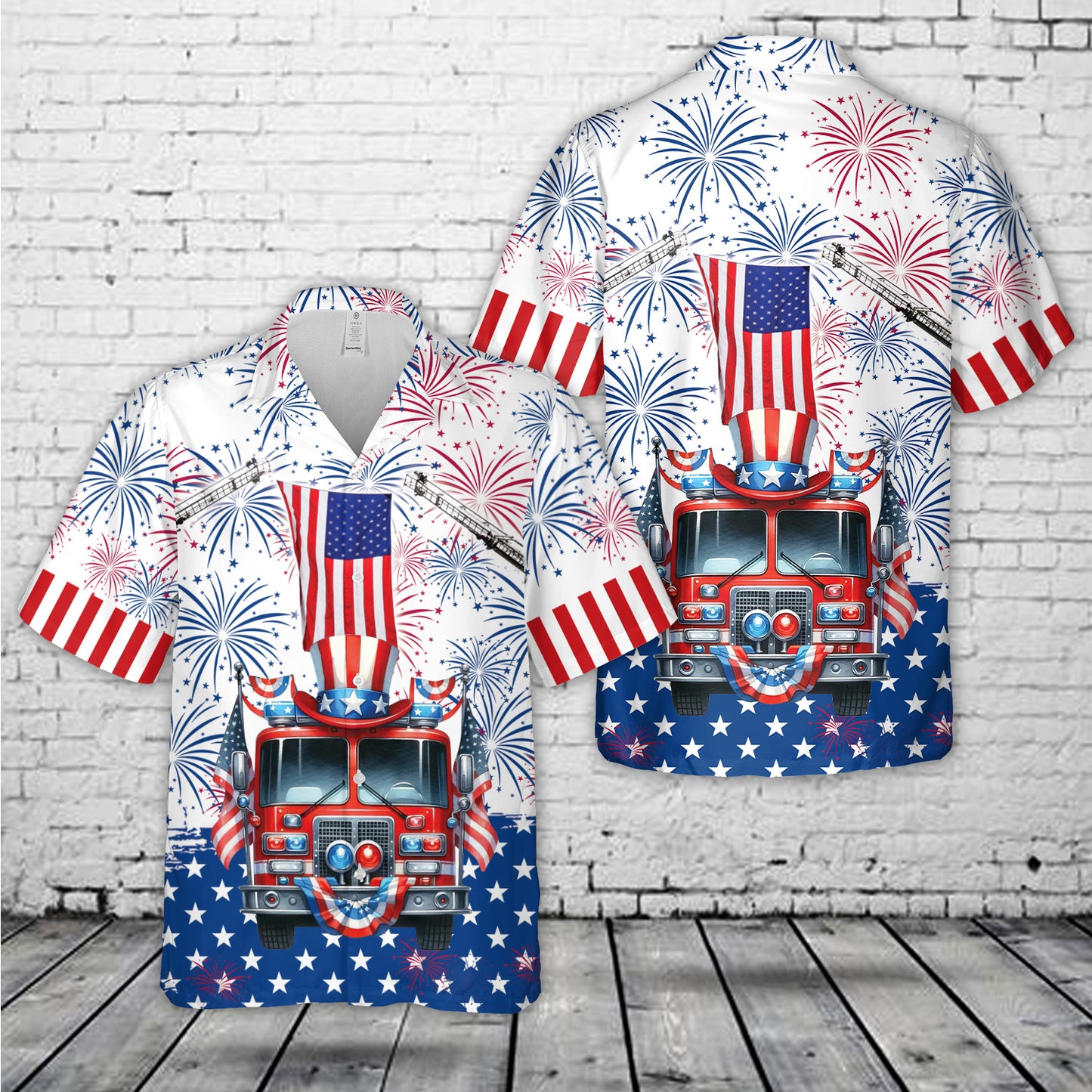 Fire Truck Firefighter, 4th Of July Hawaiian Shirt