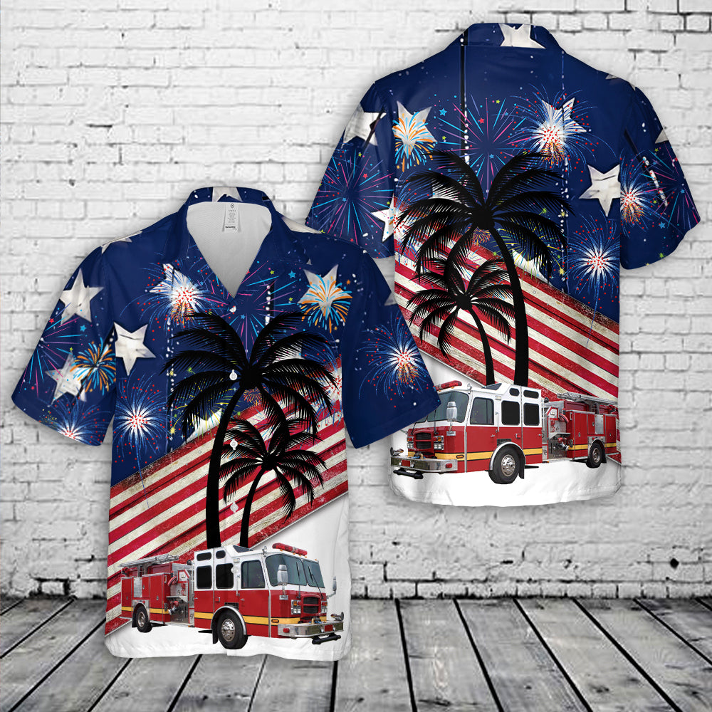 Fire Truck Firefighter, 4th Of July Hawaiian Shirt