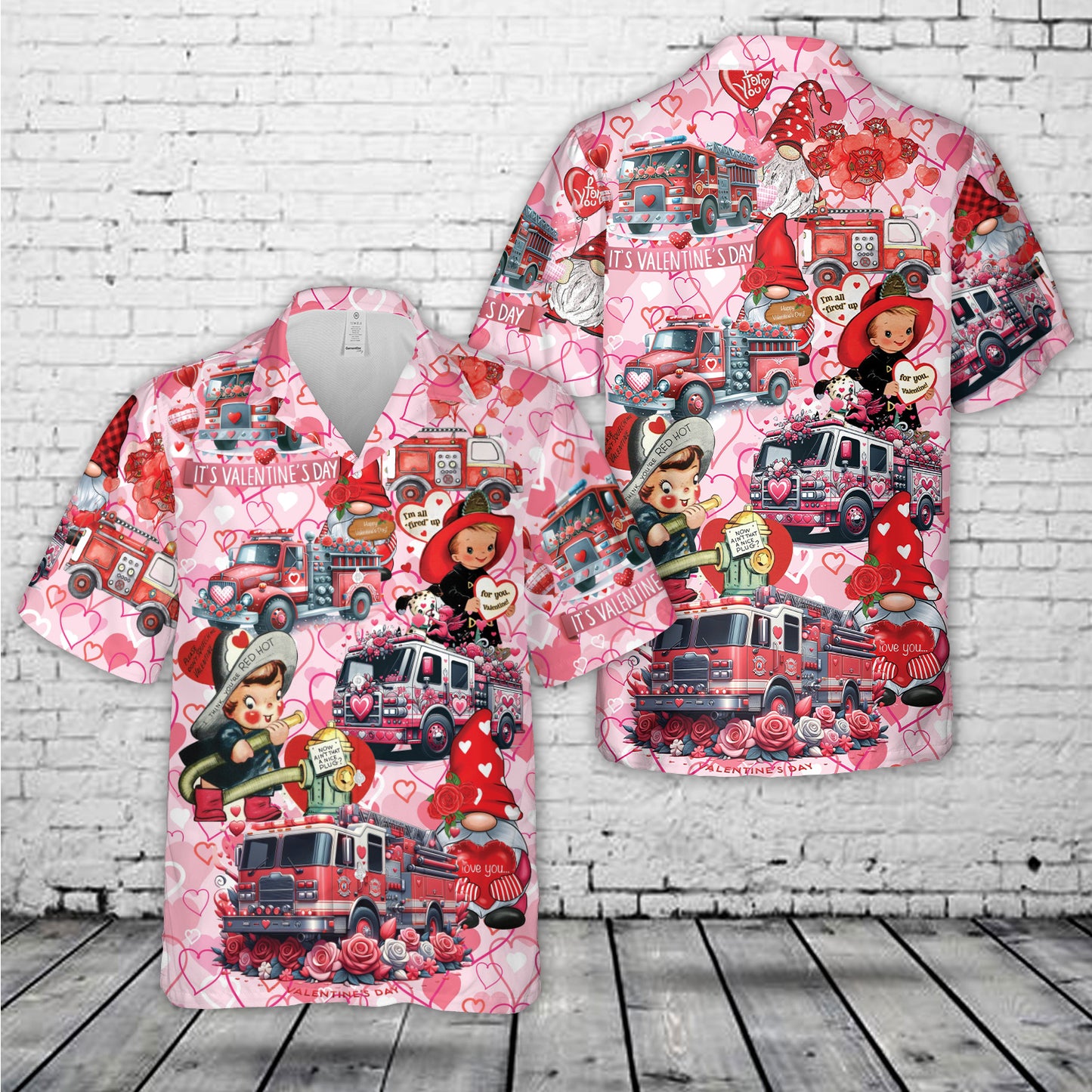 Fire Truck Happy Valentine's Day Hawaiian Shirt