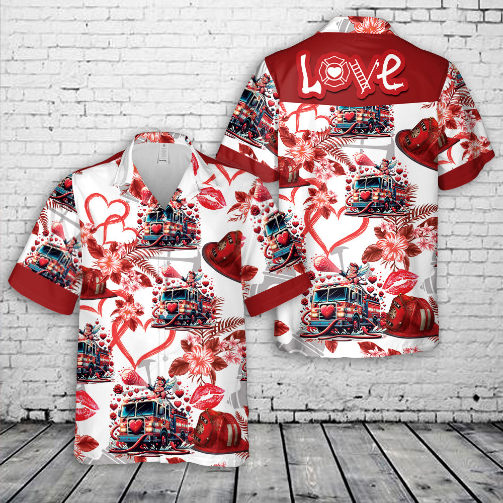 Fire Truck Happy Valentine's Day Hawaiian Shirt