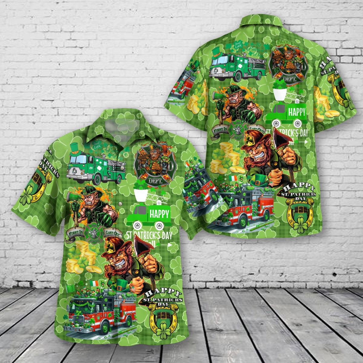 Fire Truck St Patrick's Day Hawaiian Shirt