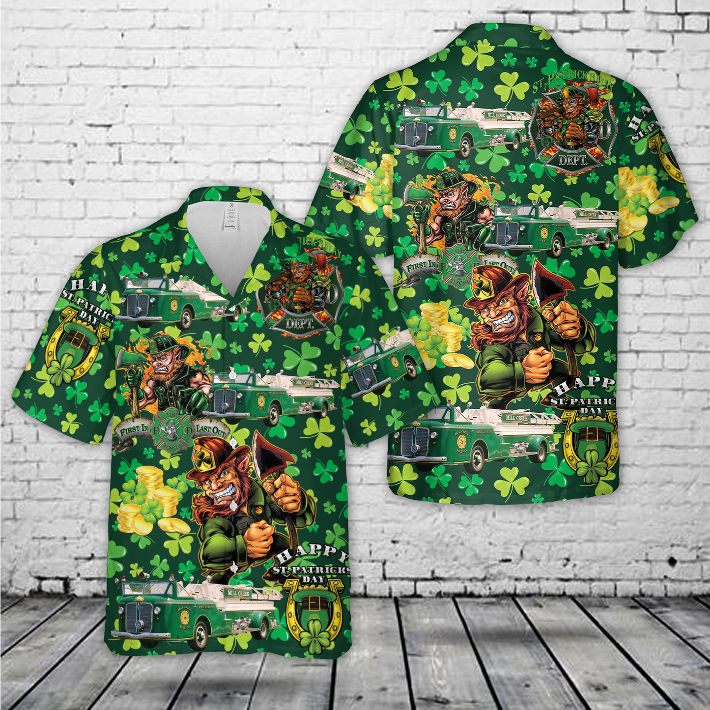 Fire Truck St Patrick's Day Hawaiian Shirt