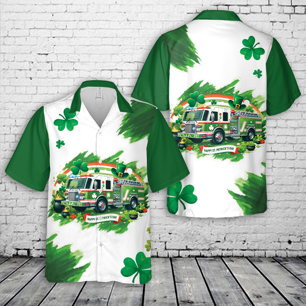 Fire Truck St Patrick's Day Hawaiian Shirt