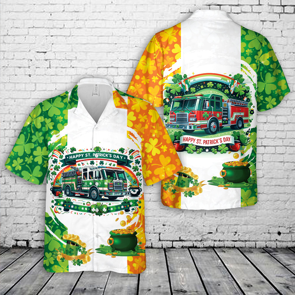 Fire Truck St Patrick's Day Hawaiian Shirt