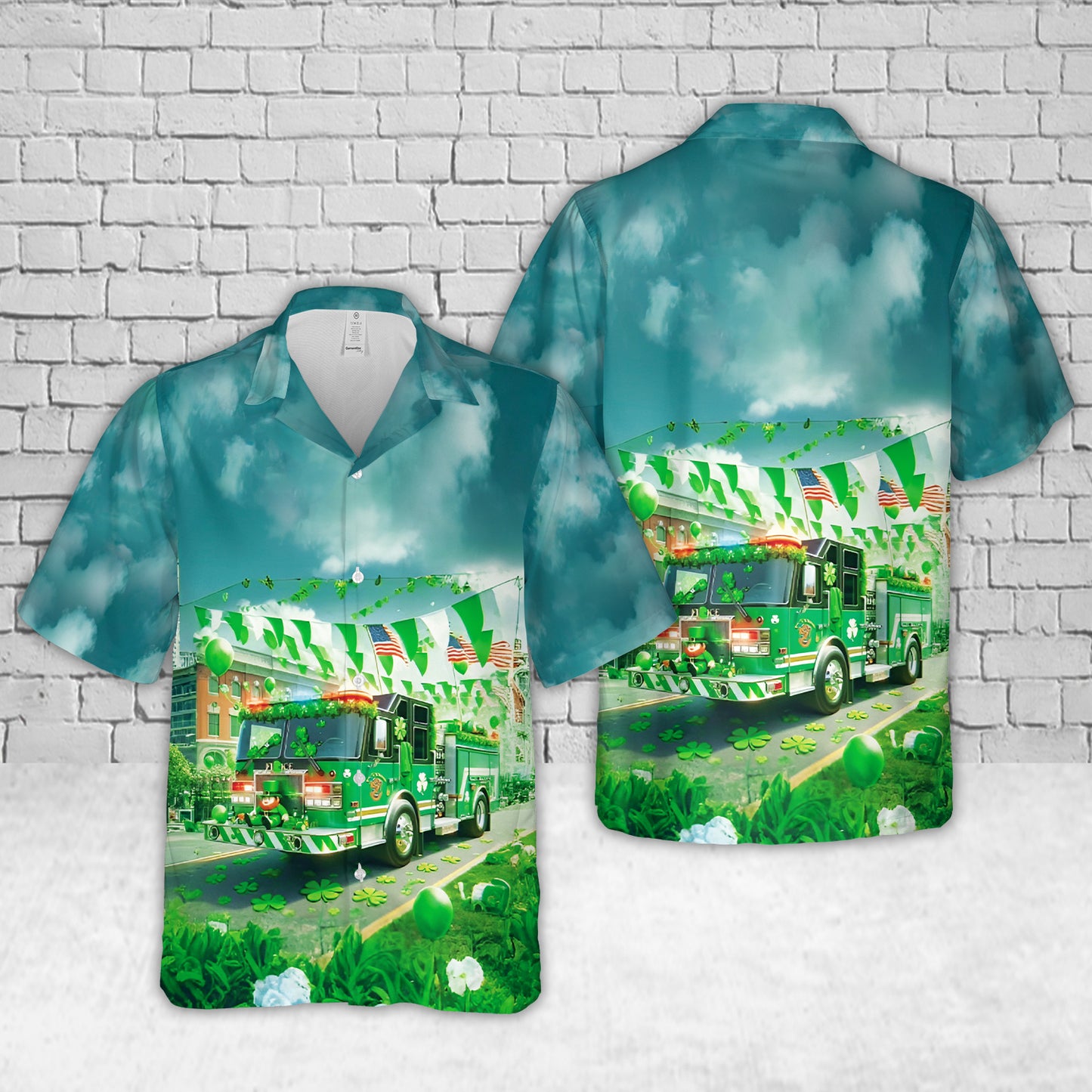 Fire Truck St Patrick's Day Hawaiian Shirt