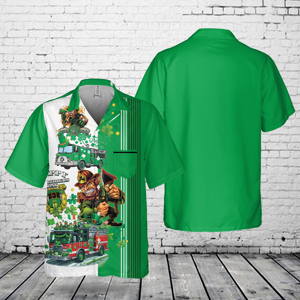 Fire Truck St Patrick's Day Pocket Hawaiian Shirt