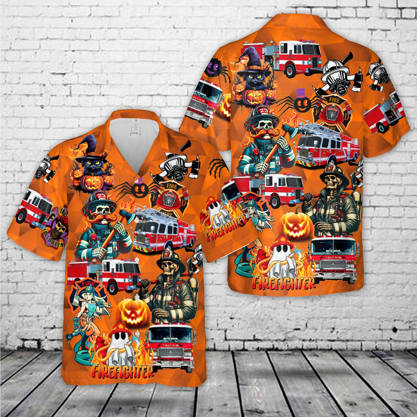 Fire Trucks Halloween Hawaiian Shirt