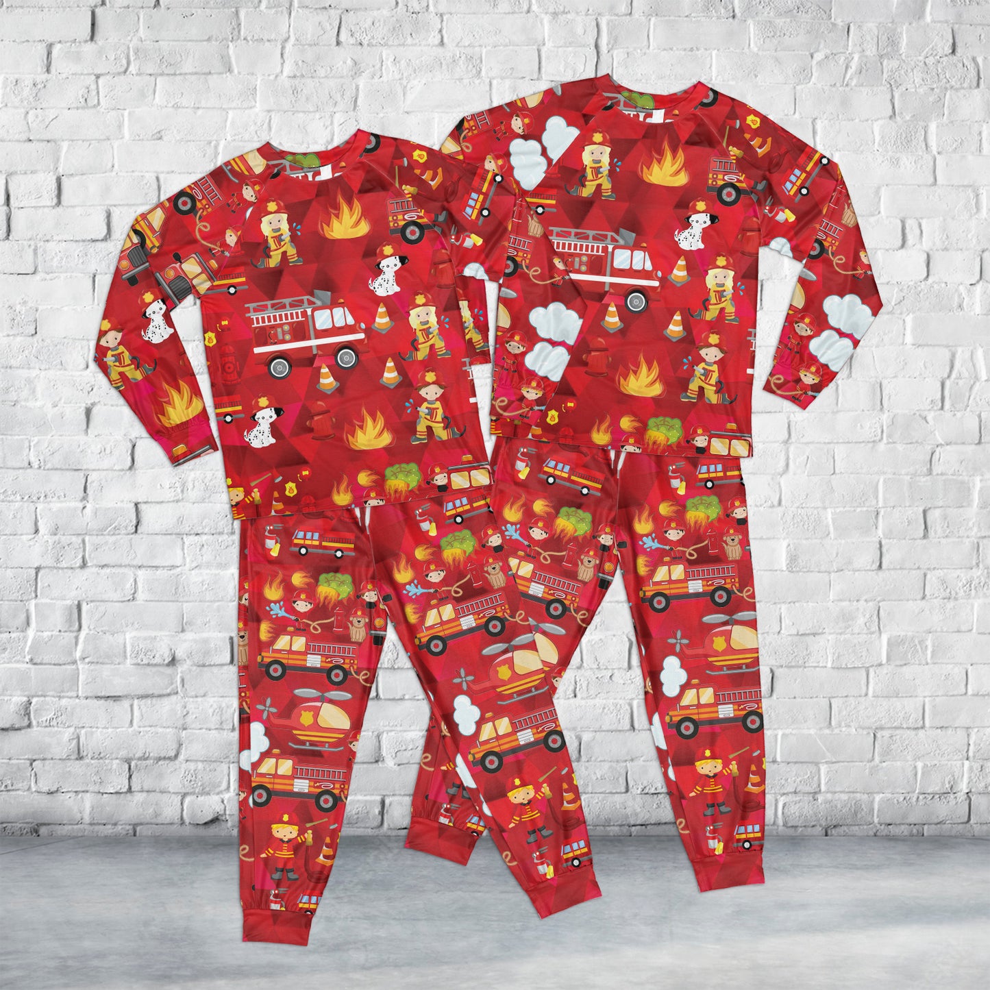 Fire Trucks Kid Raglan Pajamas Set