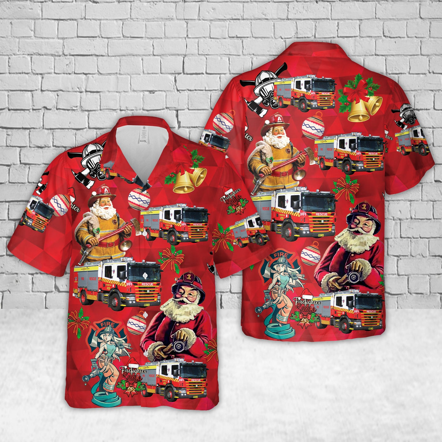 Fire and Rescue New South Wales (NSW Fire Brigades ) Pumper 428 Scania, Queanbeyan Christmas Hawaiian Shirt