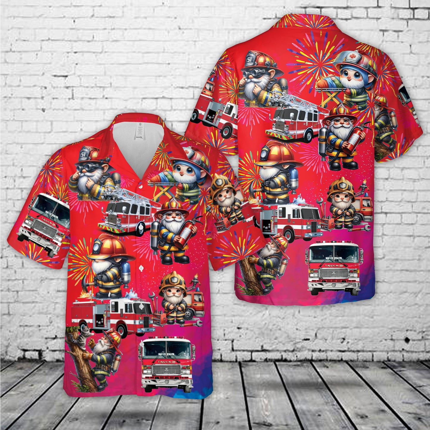 Fire trucks Gnomes Firefighter, 4th Of July Hawaiian Shirt