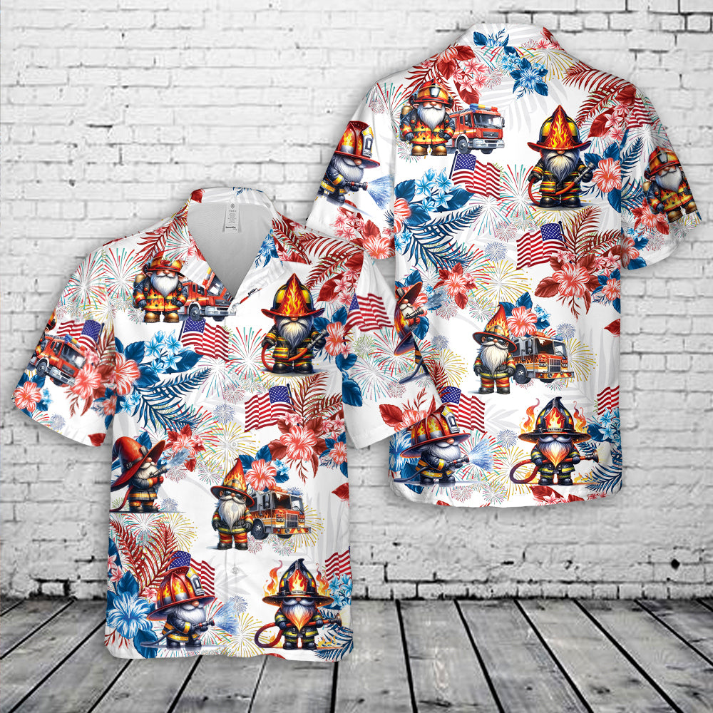 Fire trucks Gnomes Firefighter, 4th Of July Hawaiian Shirt