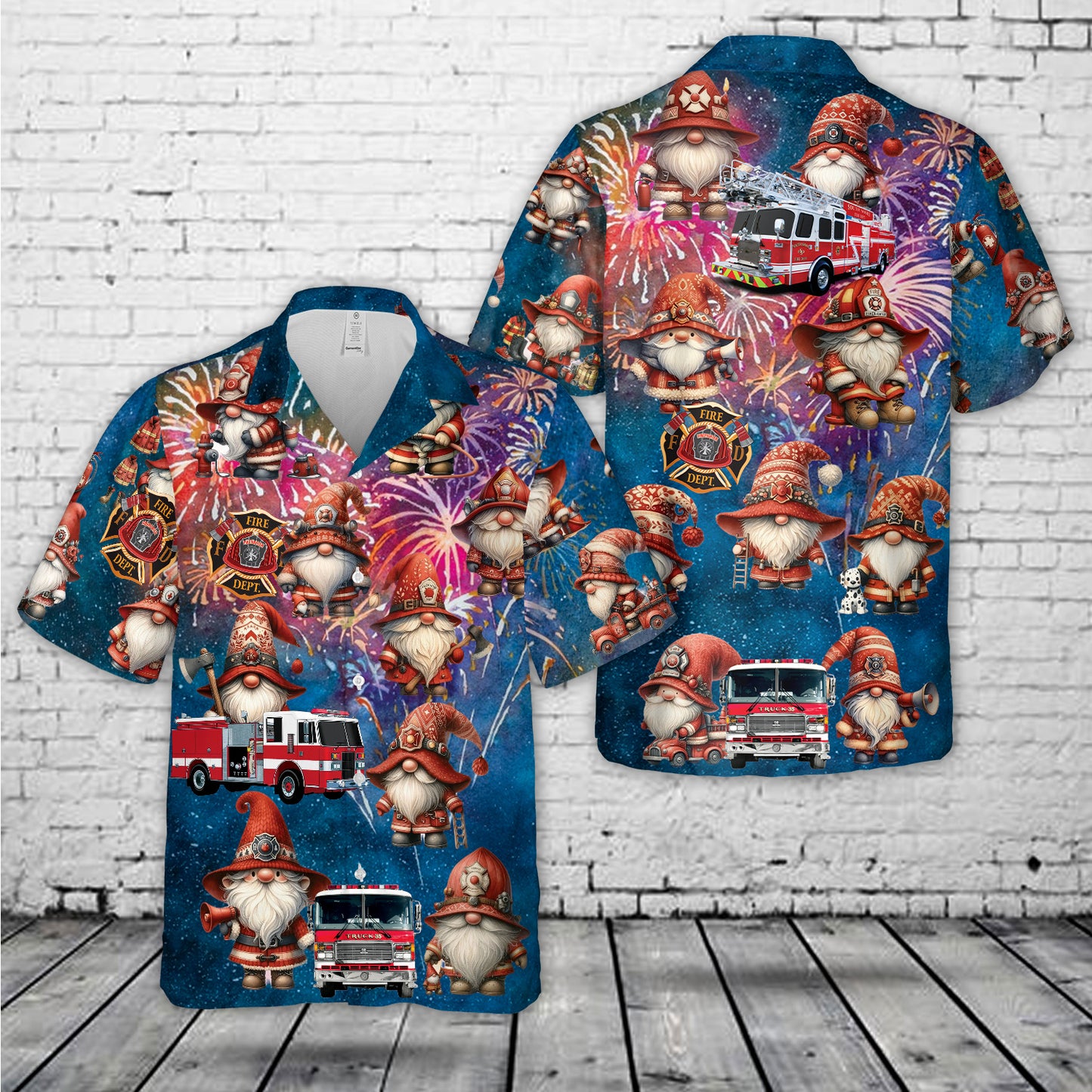 Fire trucks Gnomes Firefighter, 4th Of July Hawaiian Shirt