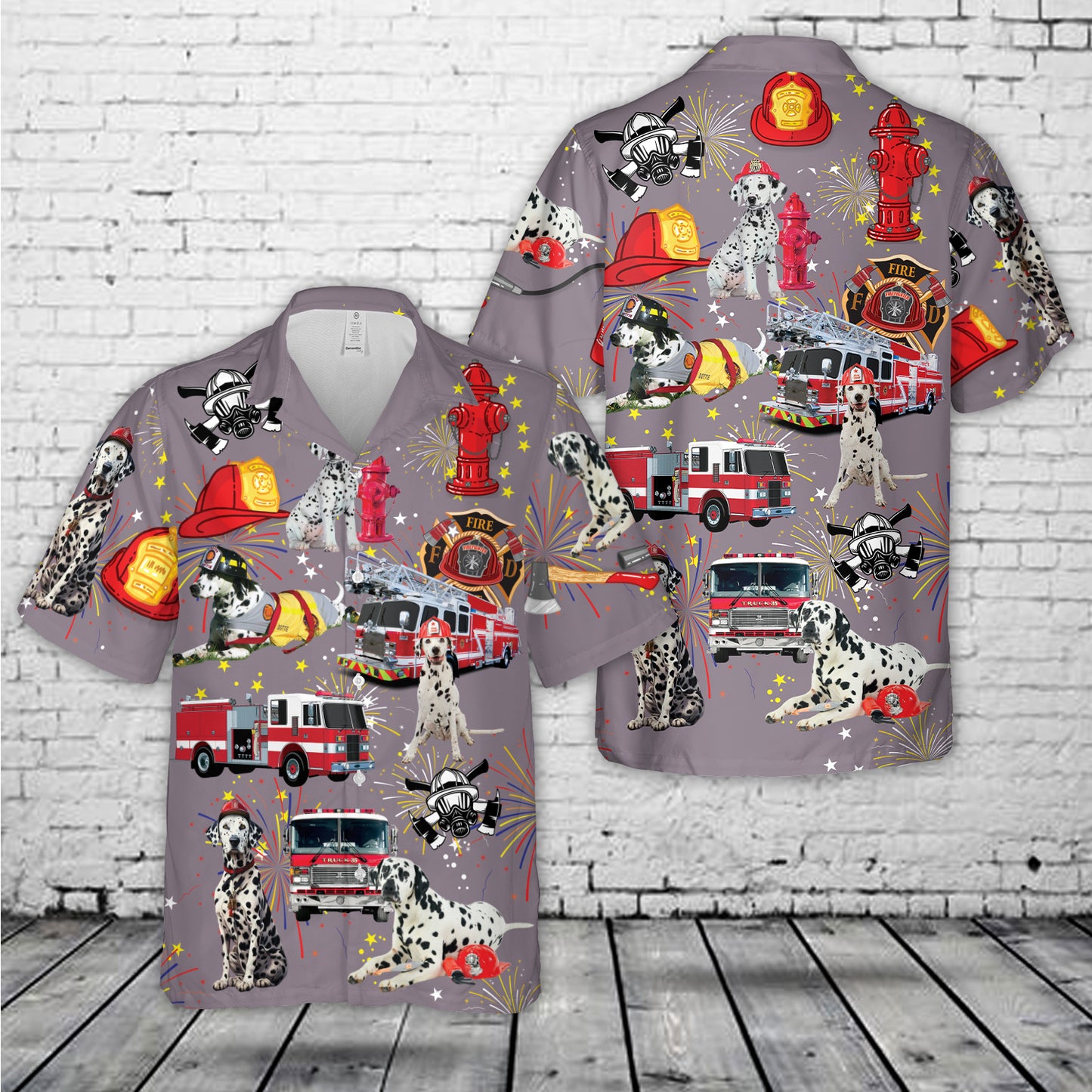 Firefighter Dalmatian Dog, 4th Of July Hawaiian Shirt