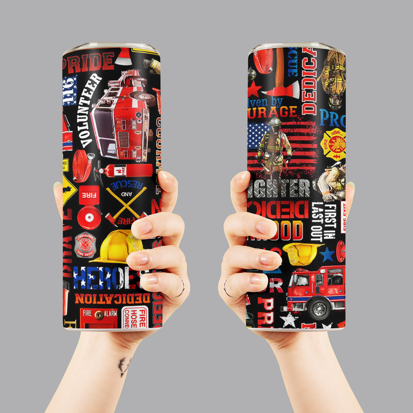 Firefighter Equipment and Text Skinny Tumbler Stainless Steel with Lids 20OZ