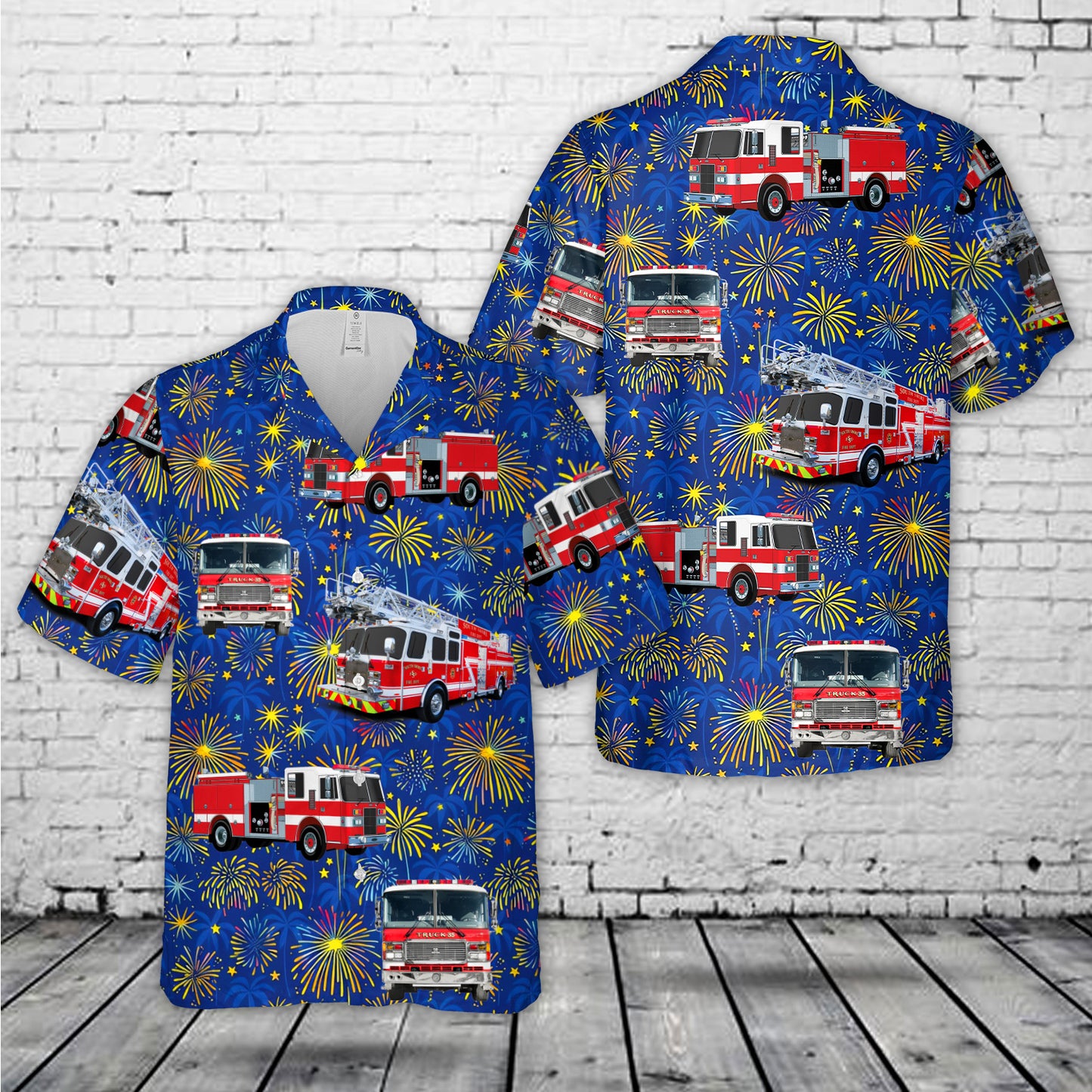 Firefighter Fire Truck 4th of July Hawaiian Shirt