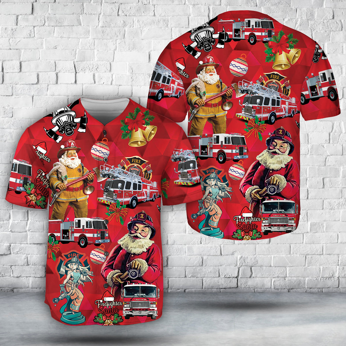 Firefighter Fire Truck Christmas Baseball Jersey