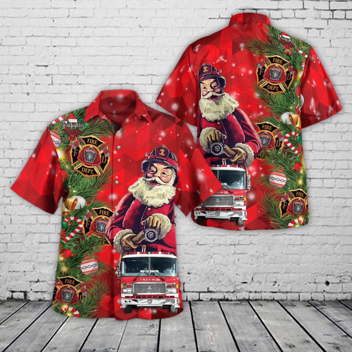 Firefighter Fire Truck Christmas Hawaiian Shirt