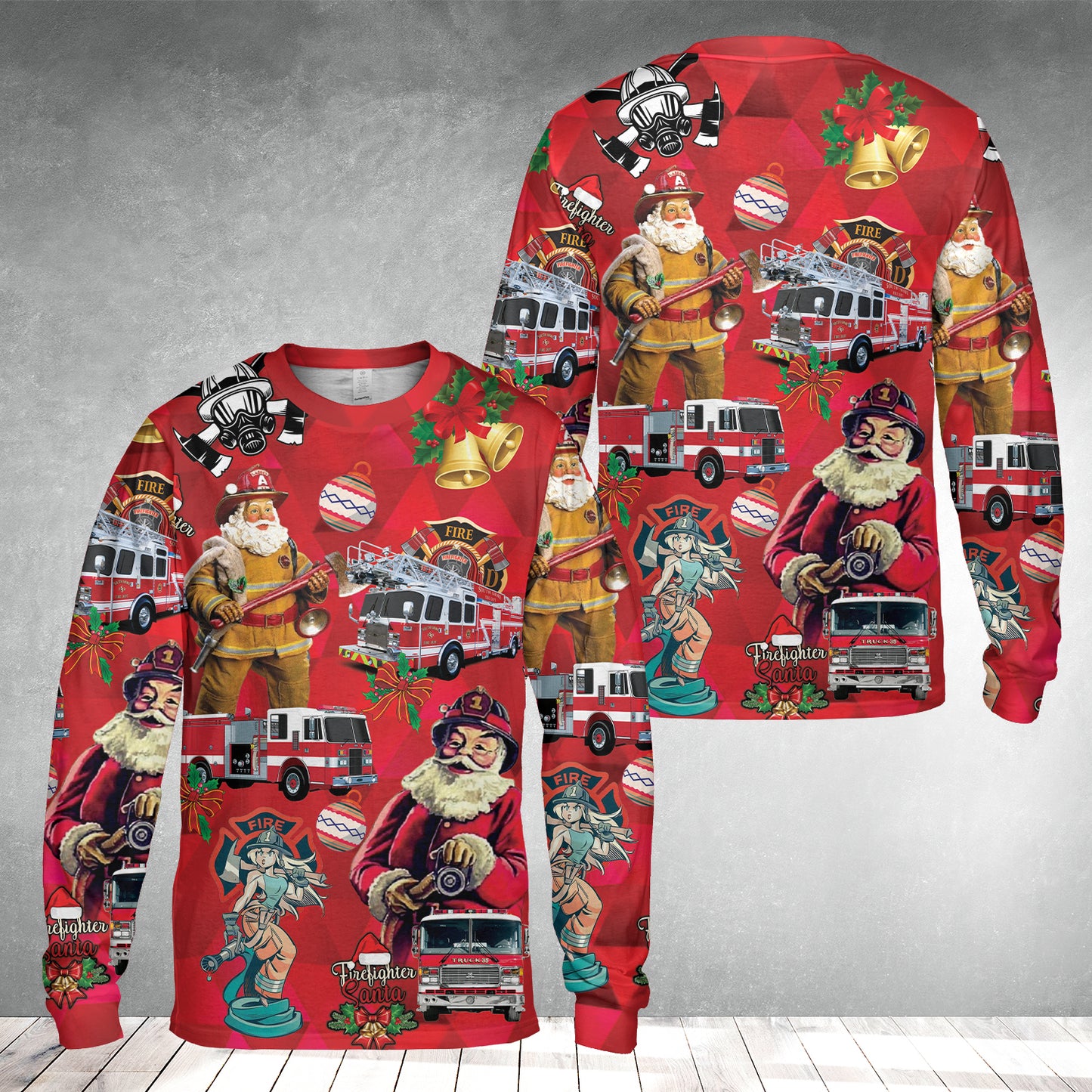 Firefighter Fire Truck Christmas Long Sleeve Shirt