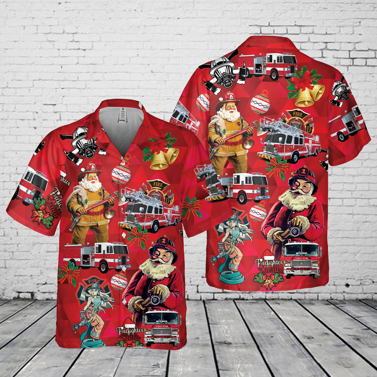 Firefighter Fire Truck Christmas Pocket Hawaiian Shirt