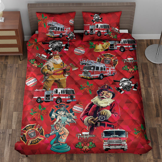 Firefighter Fire Truck Christmas Quilt Bedding Set