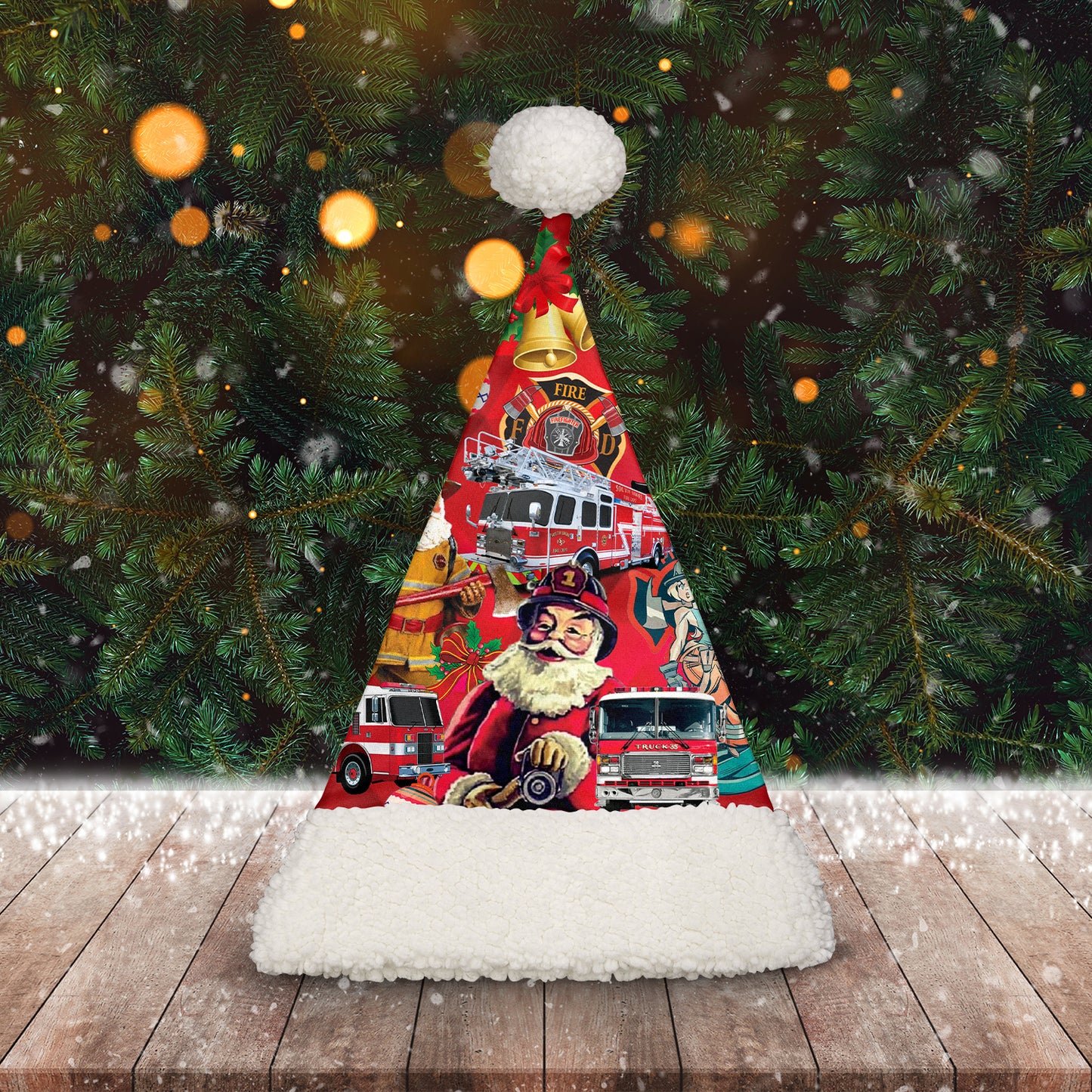 Firefighter Fire Truck Christmas Santa Hat