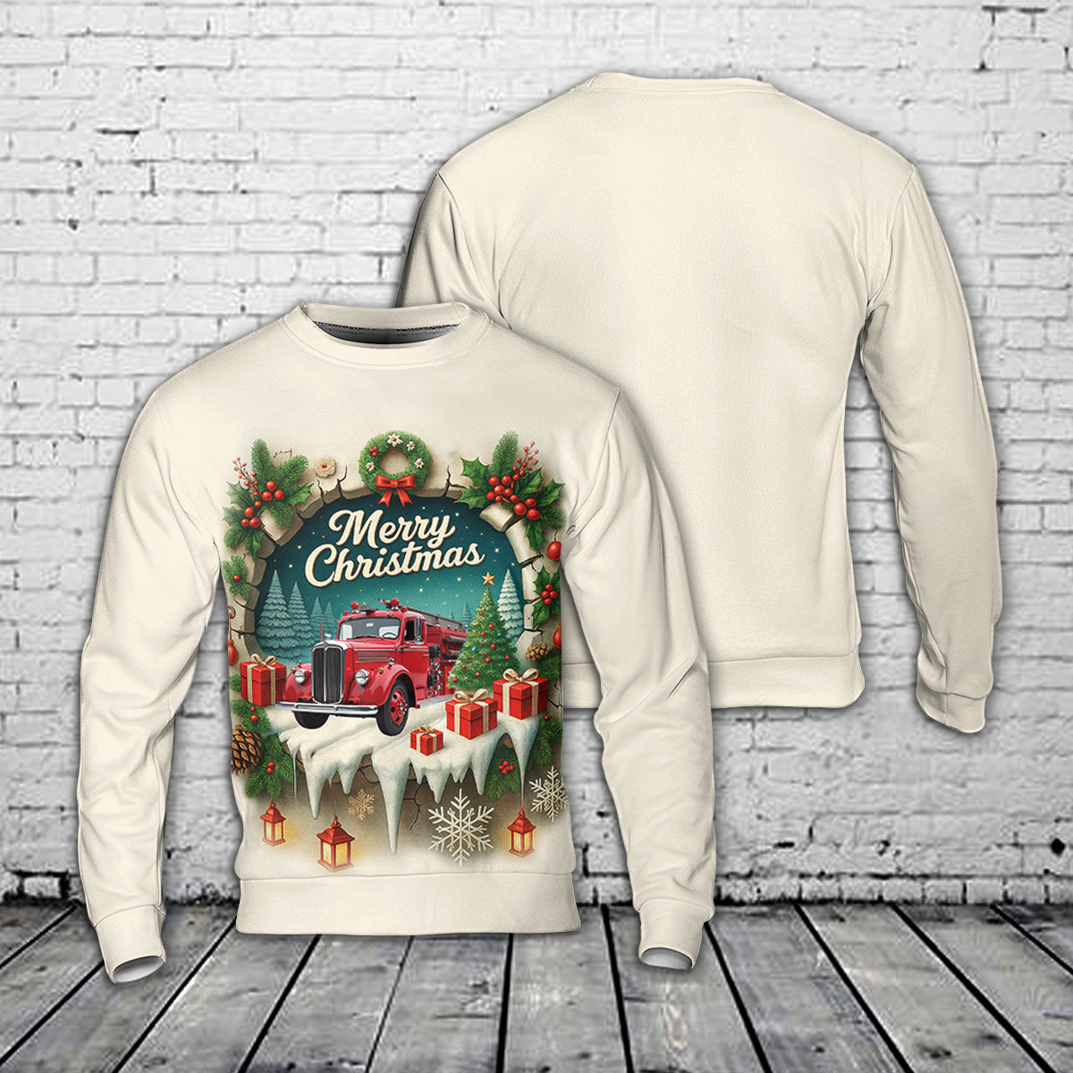 Firefighter Fire Truck Christmas Sweater