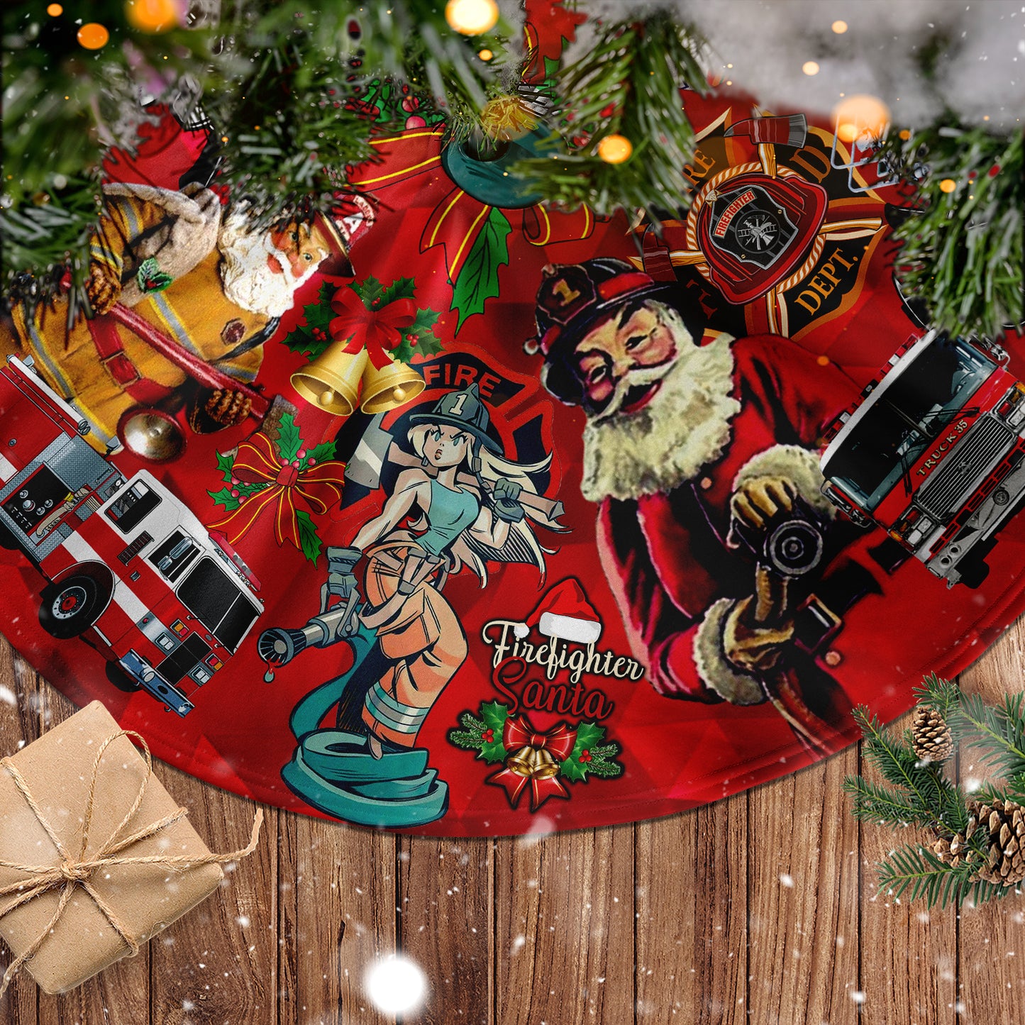 Firefighter Fire Truck Christmas Tree Skirt