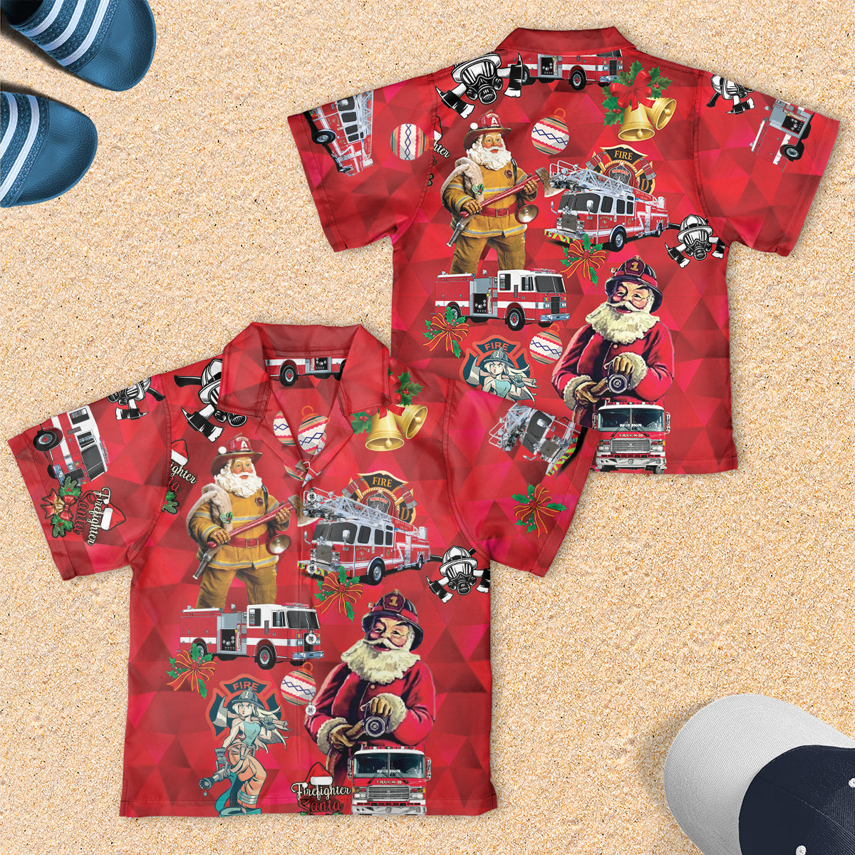 Firefighter Fire Truck Christmas Youth Hawaiian Shirt