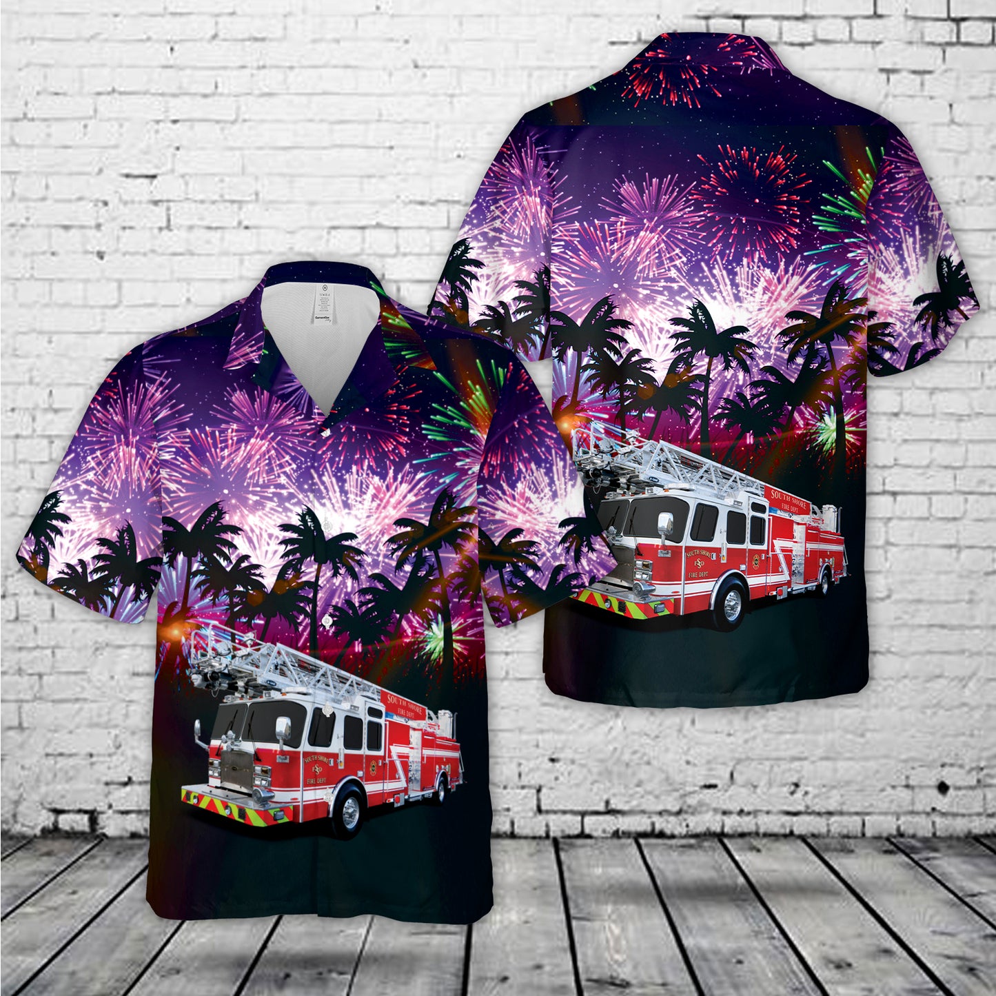 Firefighter Fire Truck Firework Hawaiian Shirt