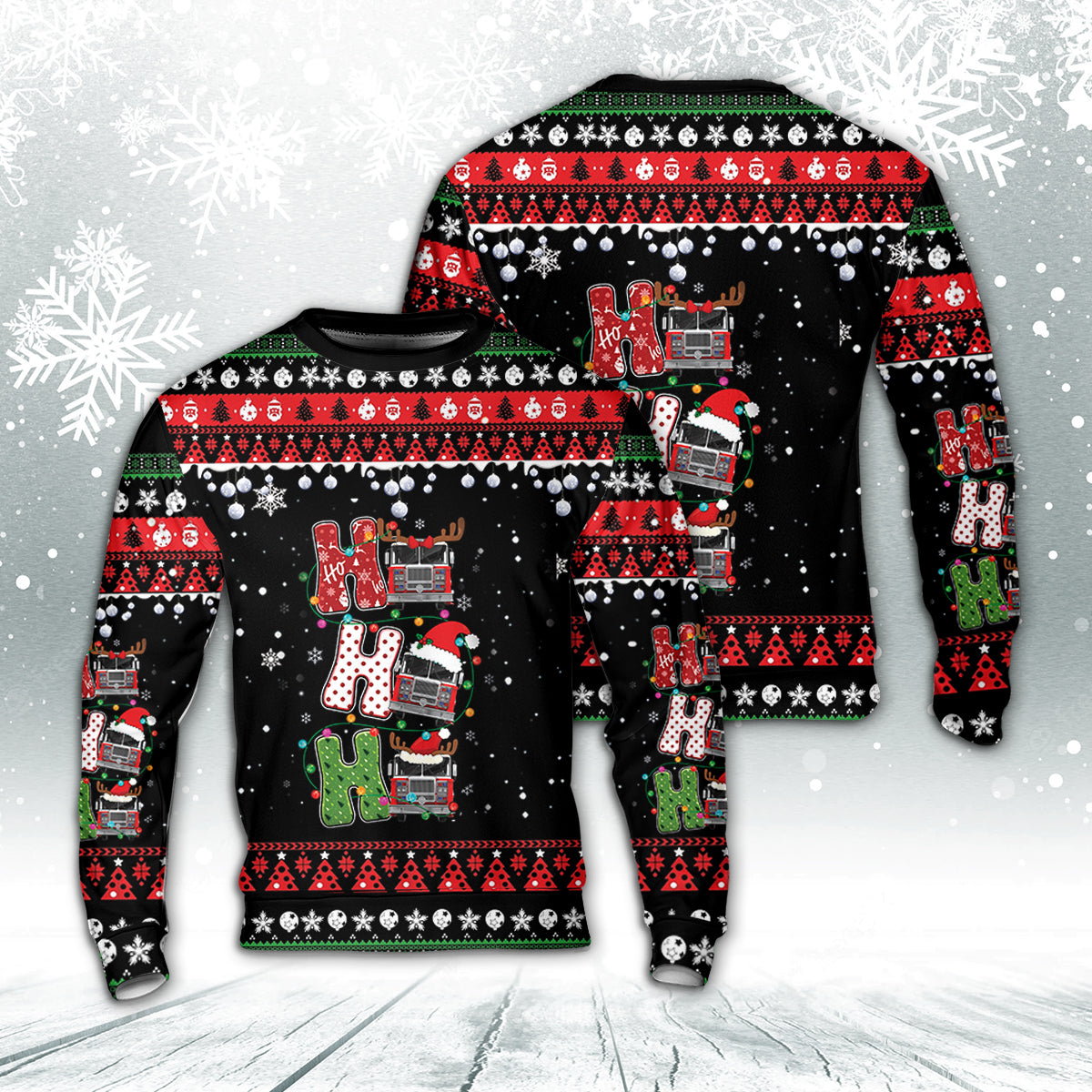 Firefighter Fire Truck Ho Ho Ho Christmas Sweater