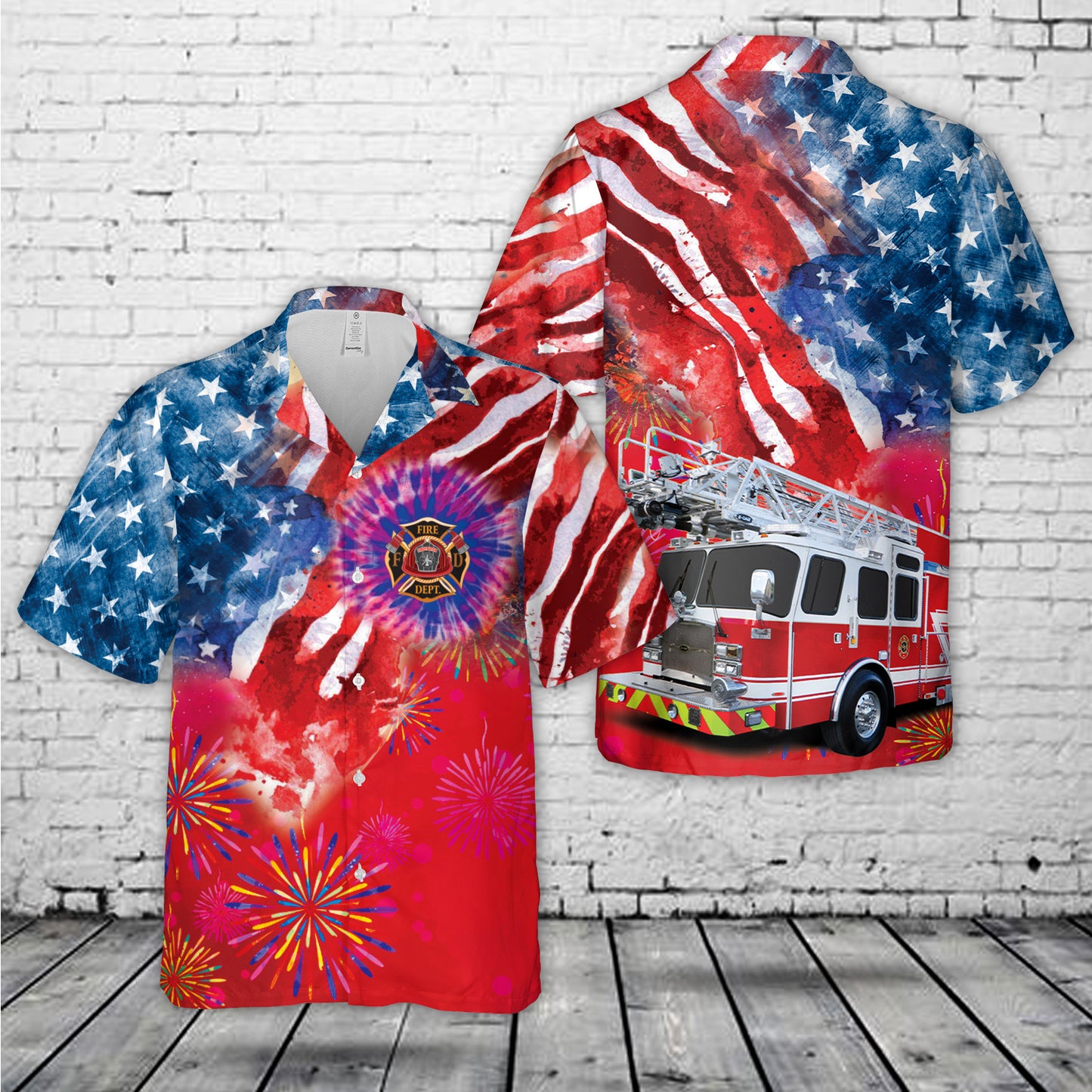 Firefighter Fire Truck, 4th Of July Hawaiian Shirt