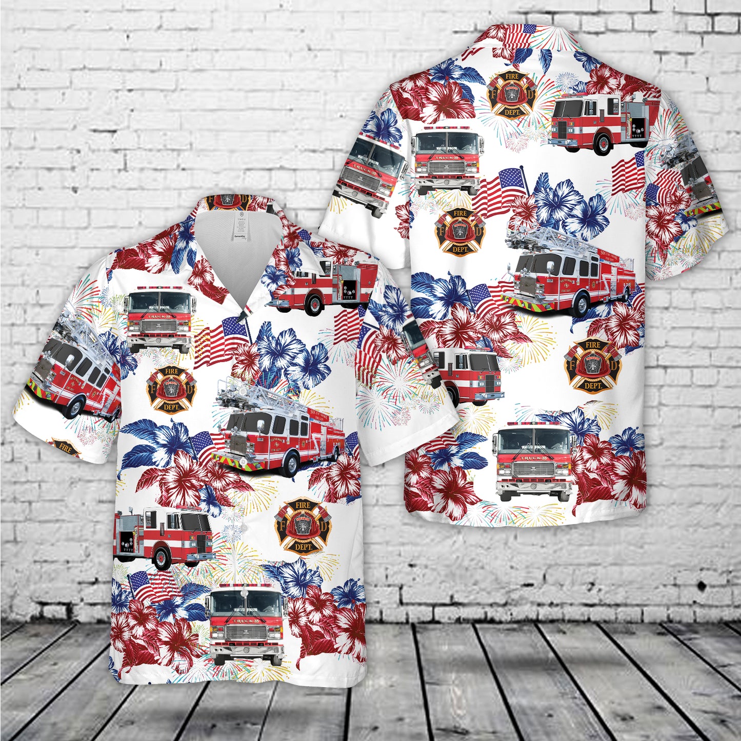 Firefighter Fire Truck, 4th Of July Hawaiian Shirt