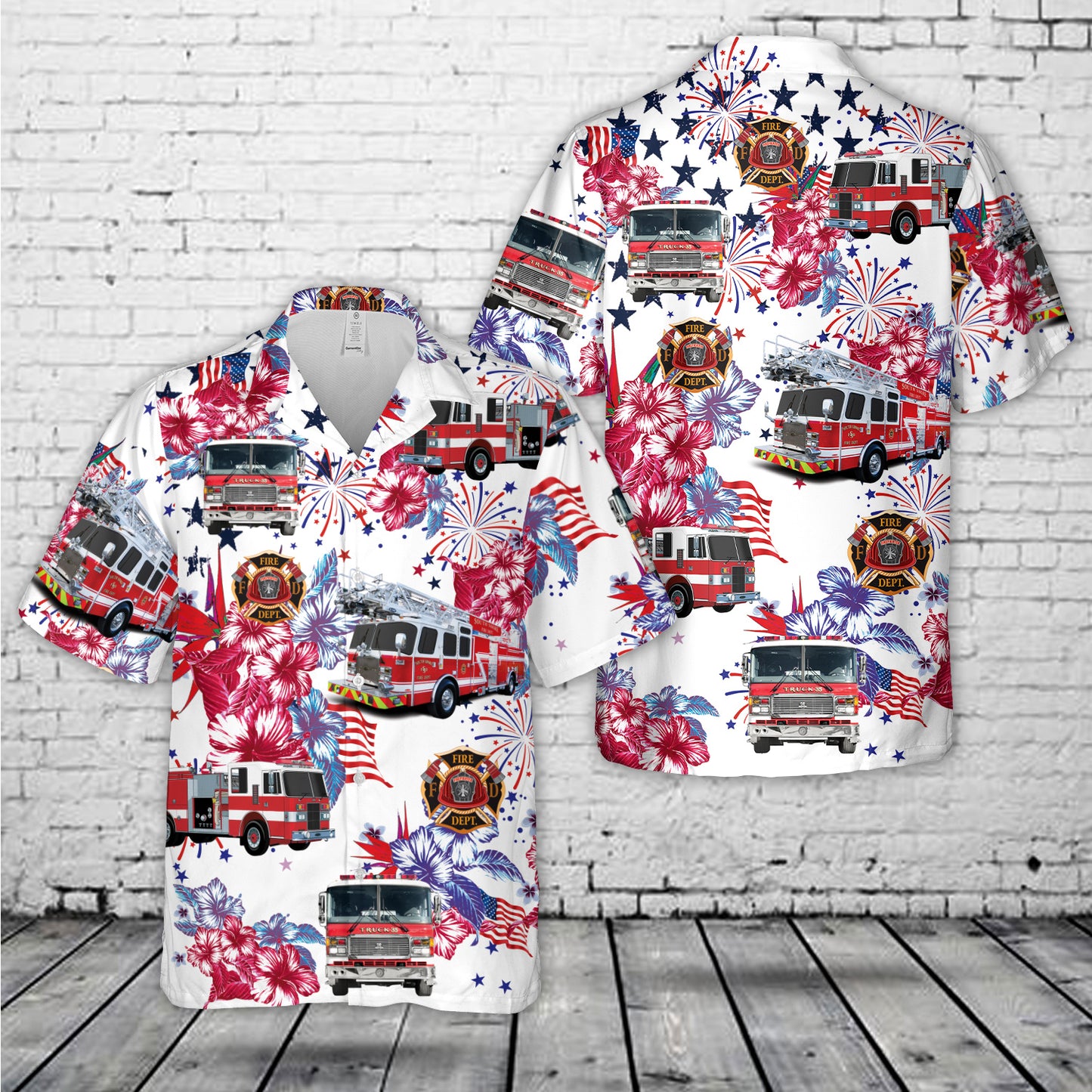 Firefighter Fire Truck, 4th Of July Hawaiian Shirt