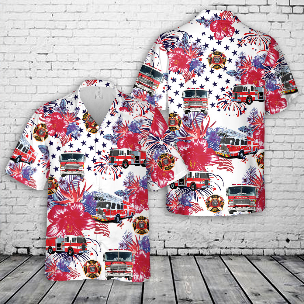 Firefighter Fire Truck, 4th Of July Men's Hawaiian Shirt