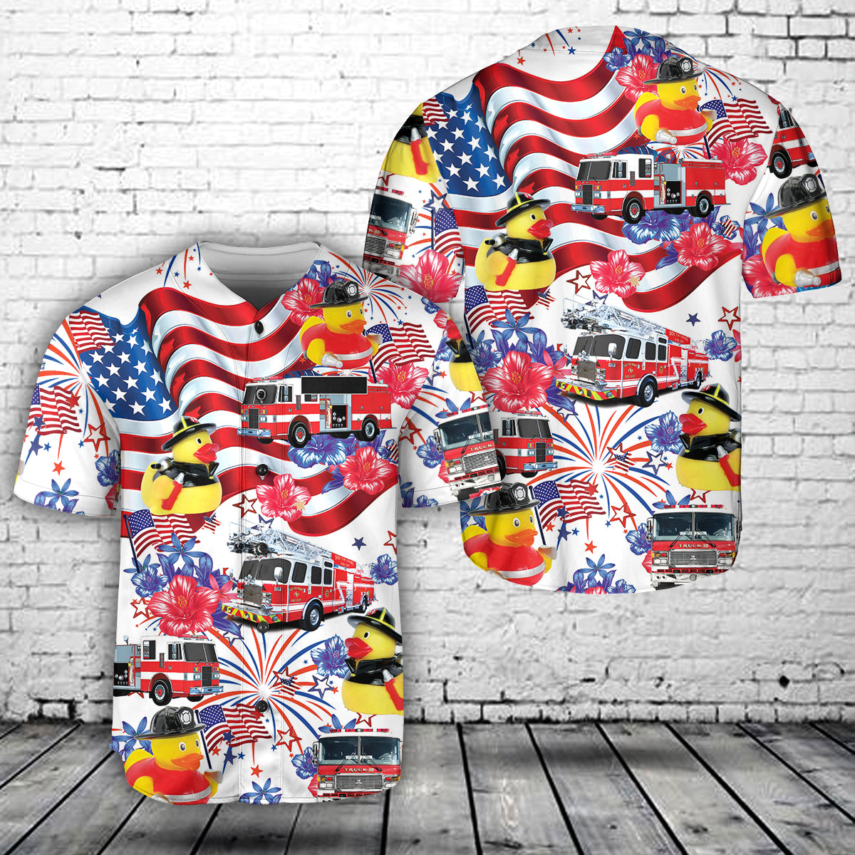 Firefighter Fireman Duck, 4th Of July Baseball Jersey