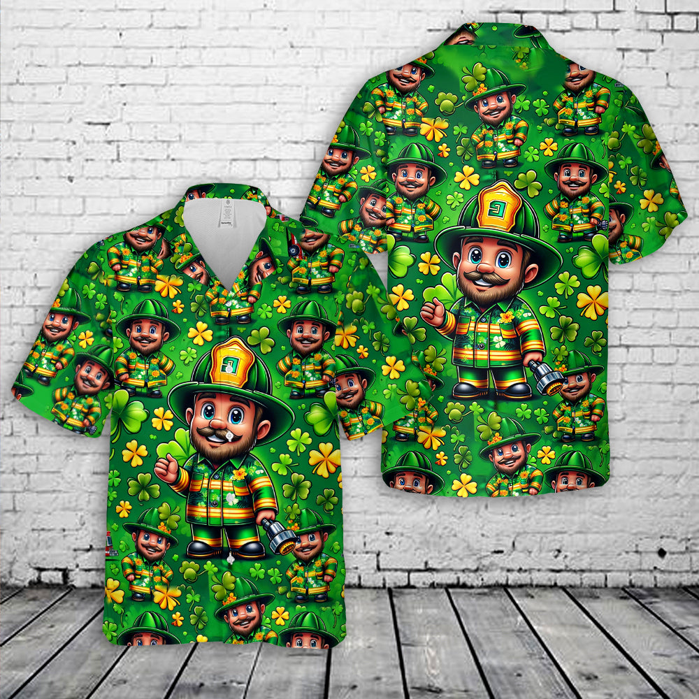 Firefighter Saint Patrick's Day Leprechaun Funny Hawaiian Shirt