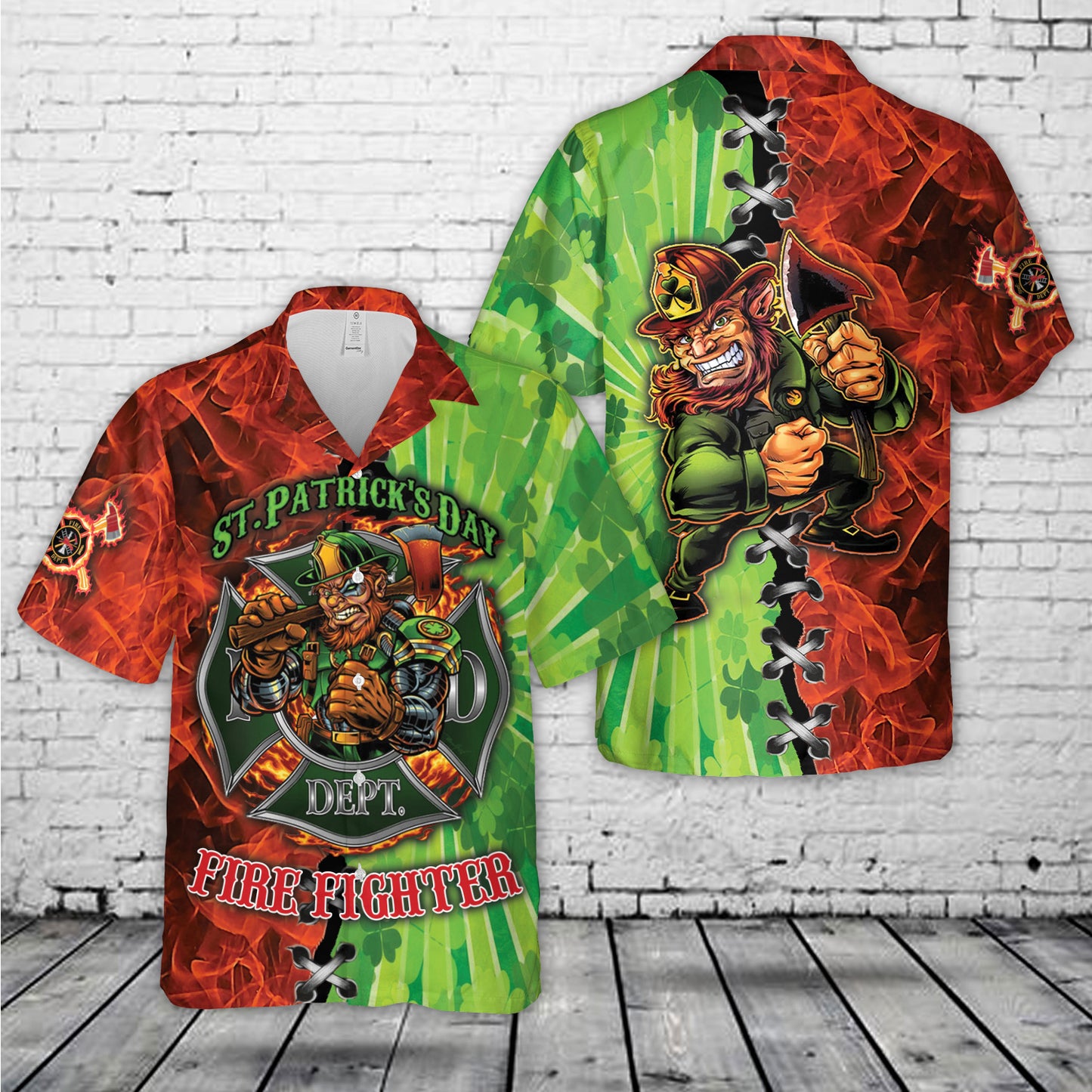 Firefighter Saint Patrick's Day Leprechaun Hawaiian Shirt