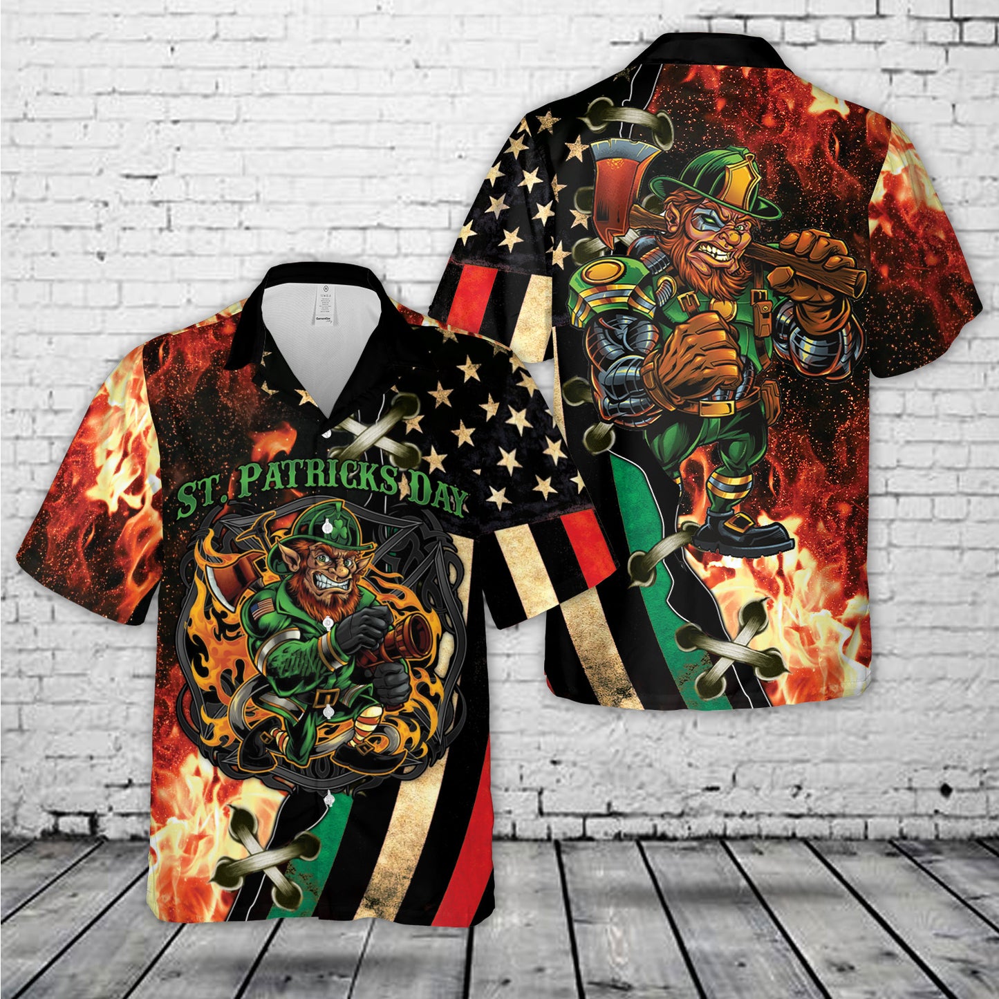 Firefighter Saint Patrick's Day Leprechaun Hawaiian Shirt