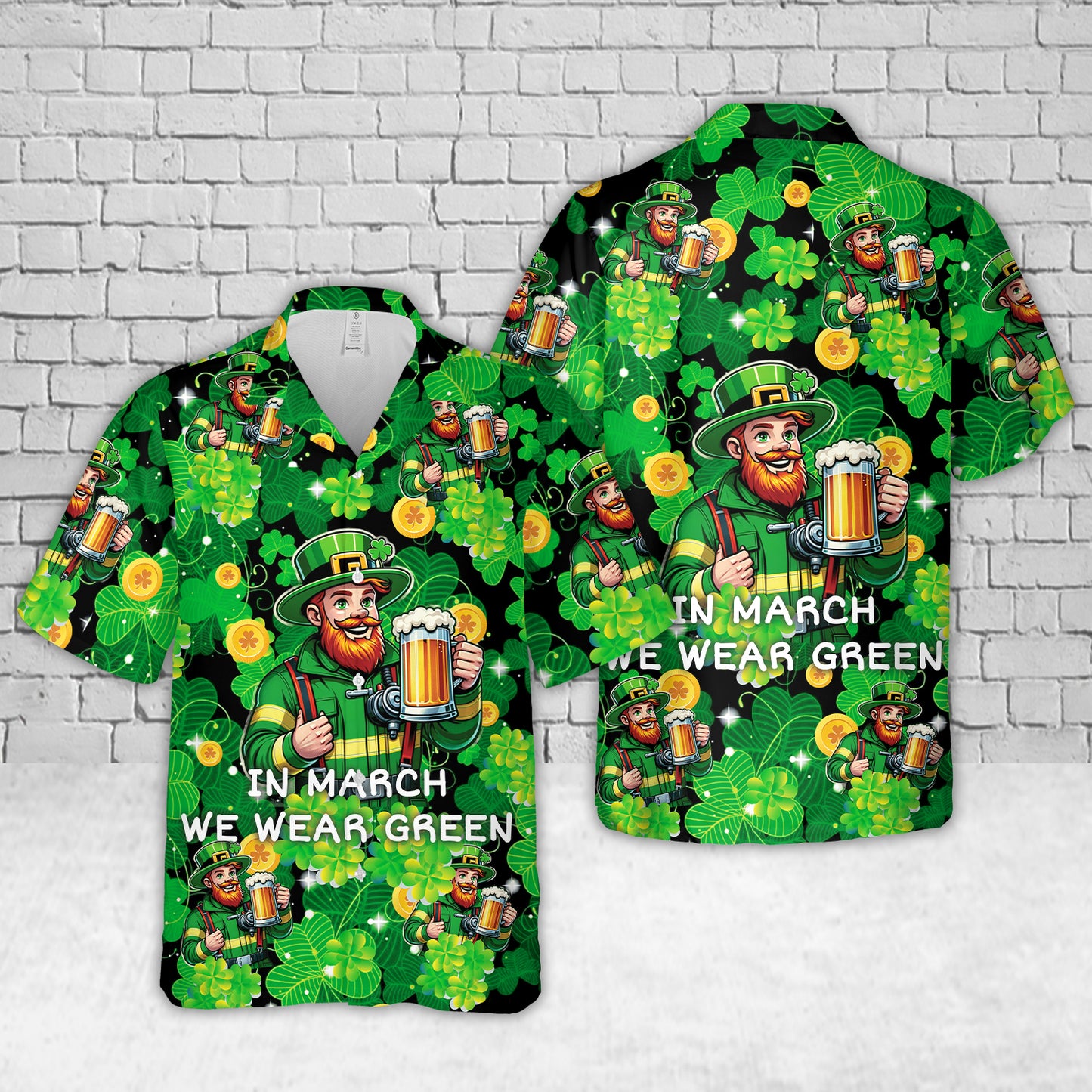 Firefighter Saint Patrick's Day Leprechaun With Beer Hawaiian Shirt