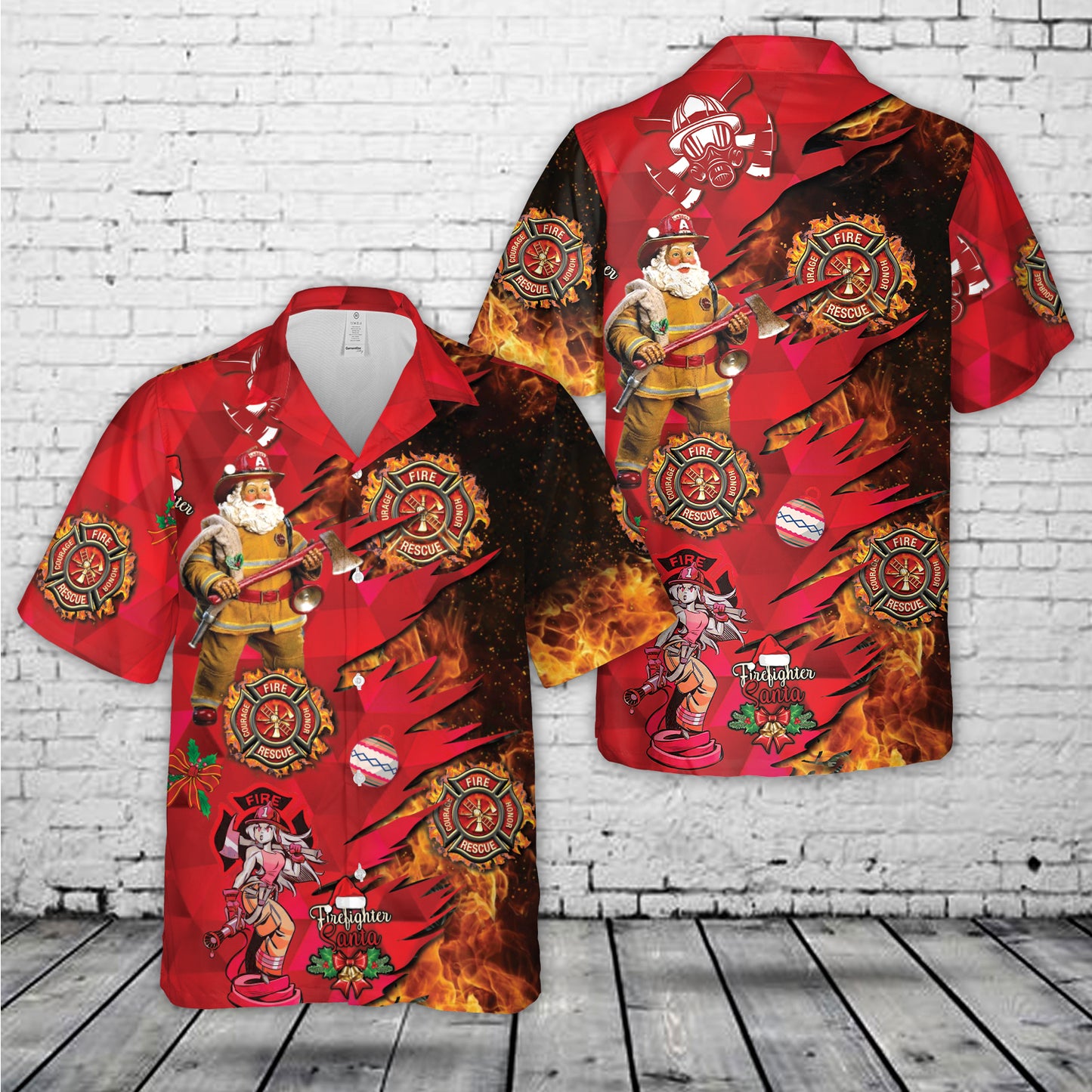 Firefighter Santa Christmas Hawaiian Shirt