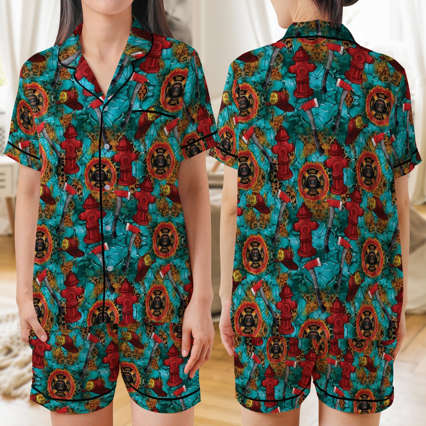 Firefighter Seamless AOP Satin Short-Sleeve Pajamas Set