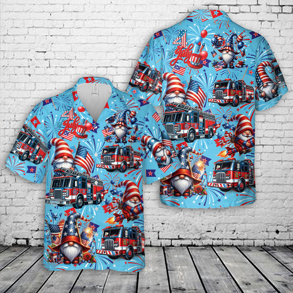 Firefighter Truck 4th Of July Hawaiian Shirt