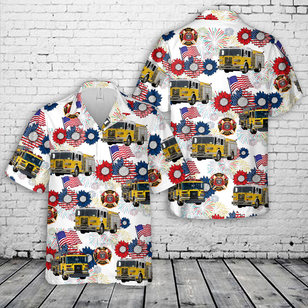 Firefighter Yellow Fire Trucks, 4th Of July Hawaiian Shirt