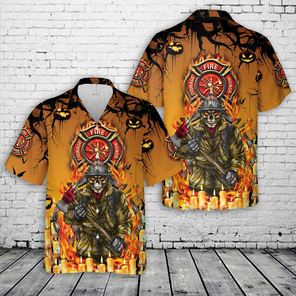 Firefighter skull Halloween Hawaiian Shirt