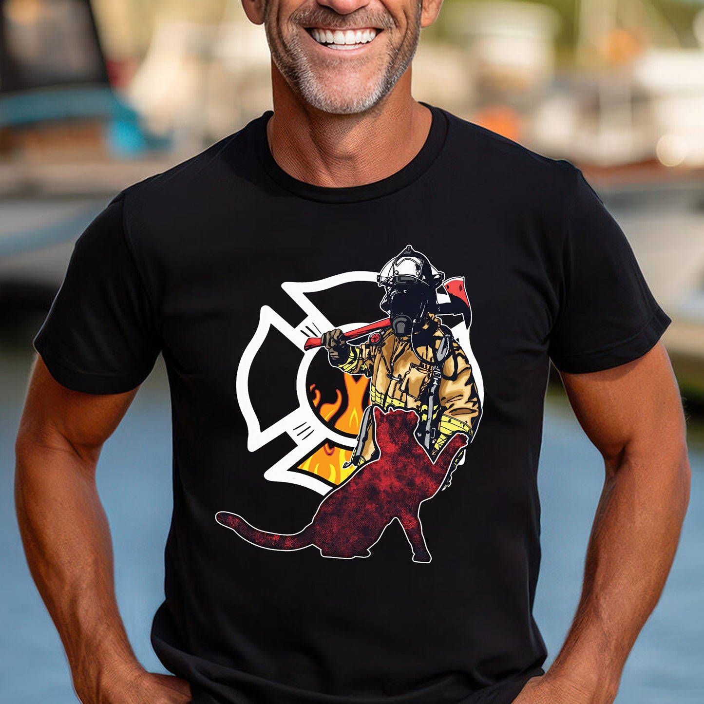 Firefighters Cat Lover Classic Unisex T-Shirt Gildan 5000 (Made In US)