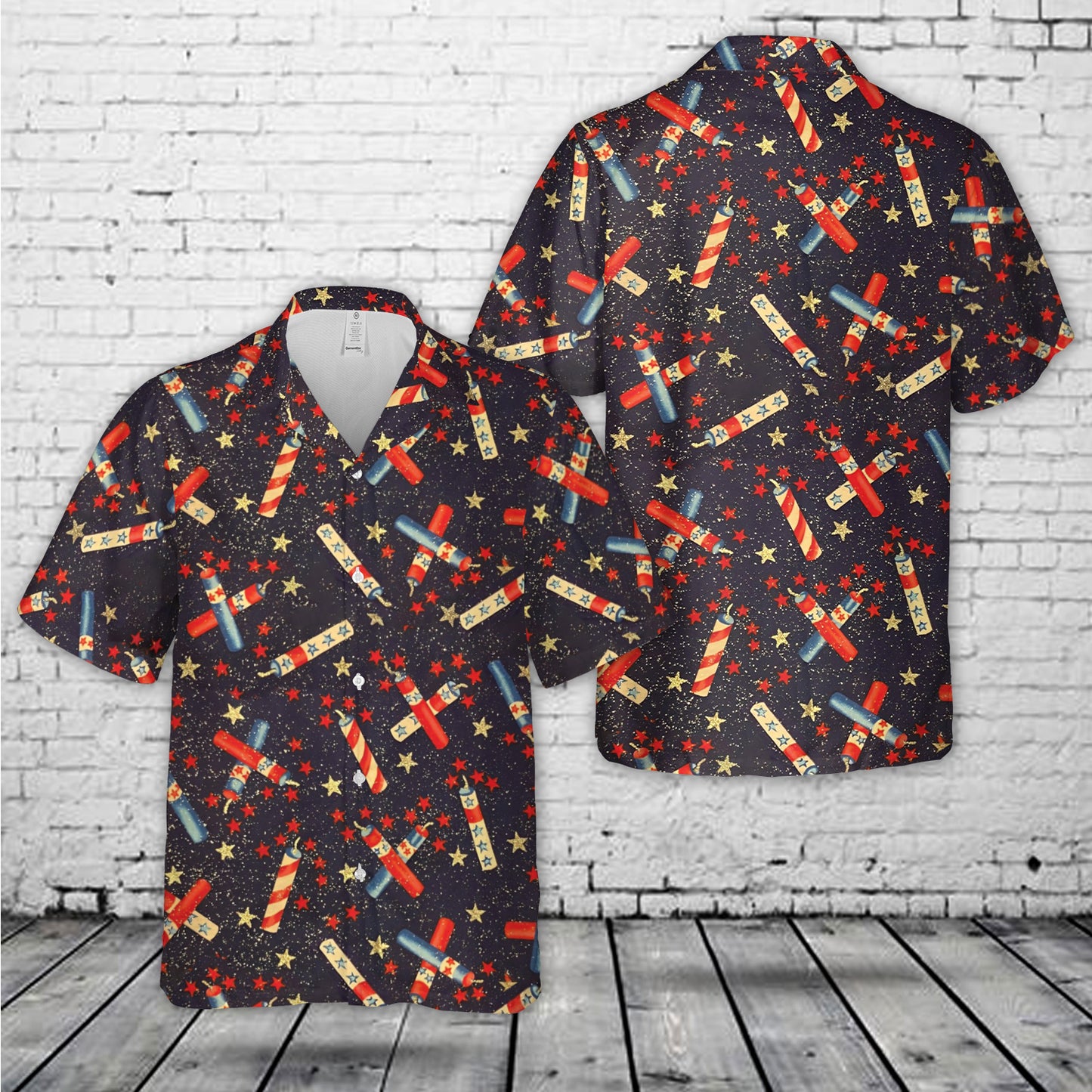 Fireworks Glitter Patriotic Hawaiian Shirt