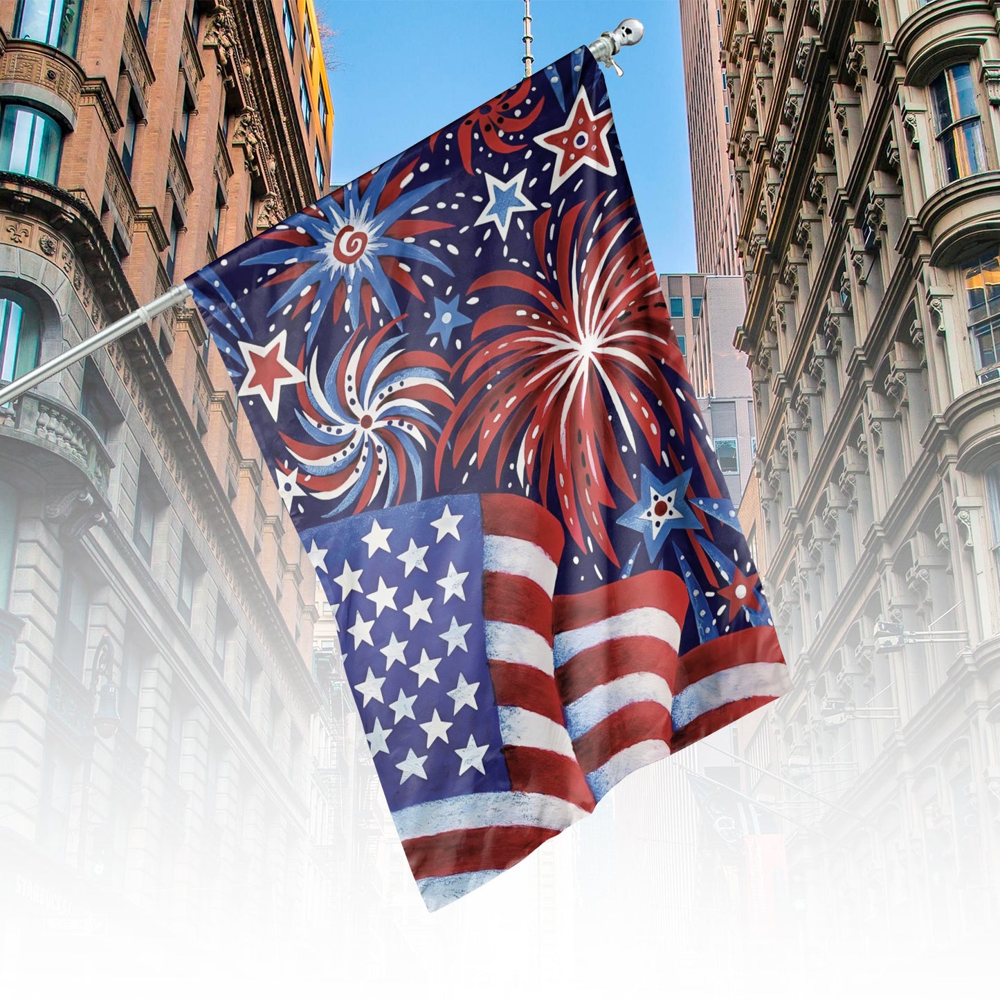 Fireworks and Flag Decorative Vertical House Flag