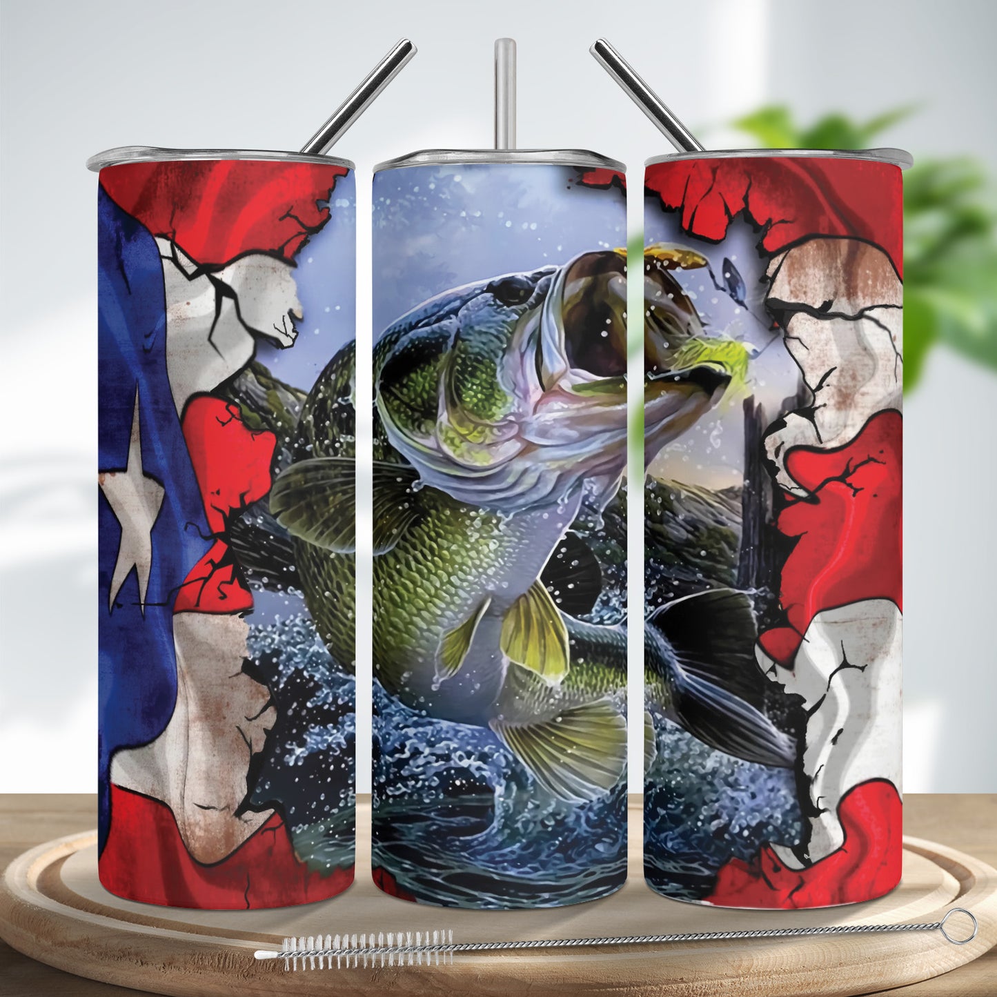 Fishing Puerto Rico Flag Skinny Tumbler Stainless Steel with Lids 20OZ